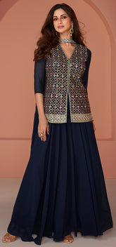 Exclusive dark shaded blue Pure Georgette dress with detailed embroidery and thread work